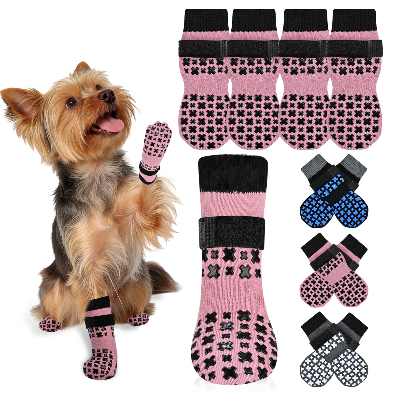 Non-Slip Dog Socks for Hardwood Floors Anti Slip Double-Sided Grippy Socks for Senior Dogs to Prevent Licking Paws, Scratching & Hot Pavement Premium Dog Paw Protector with Grippers Pink M — view 16