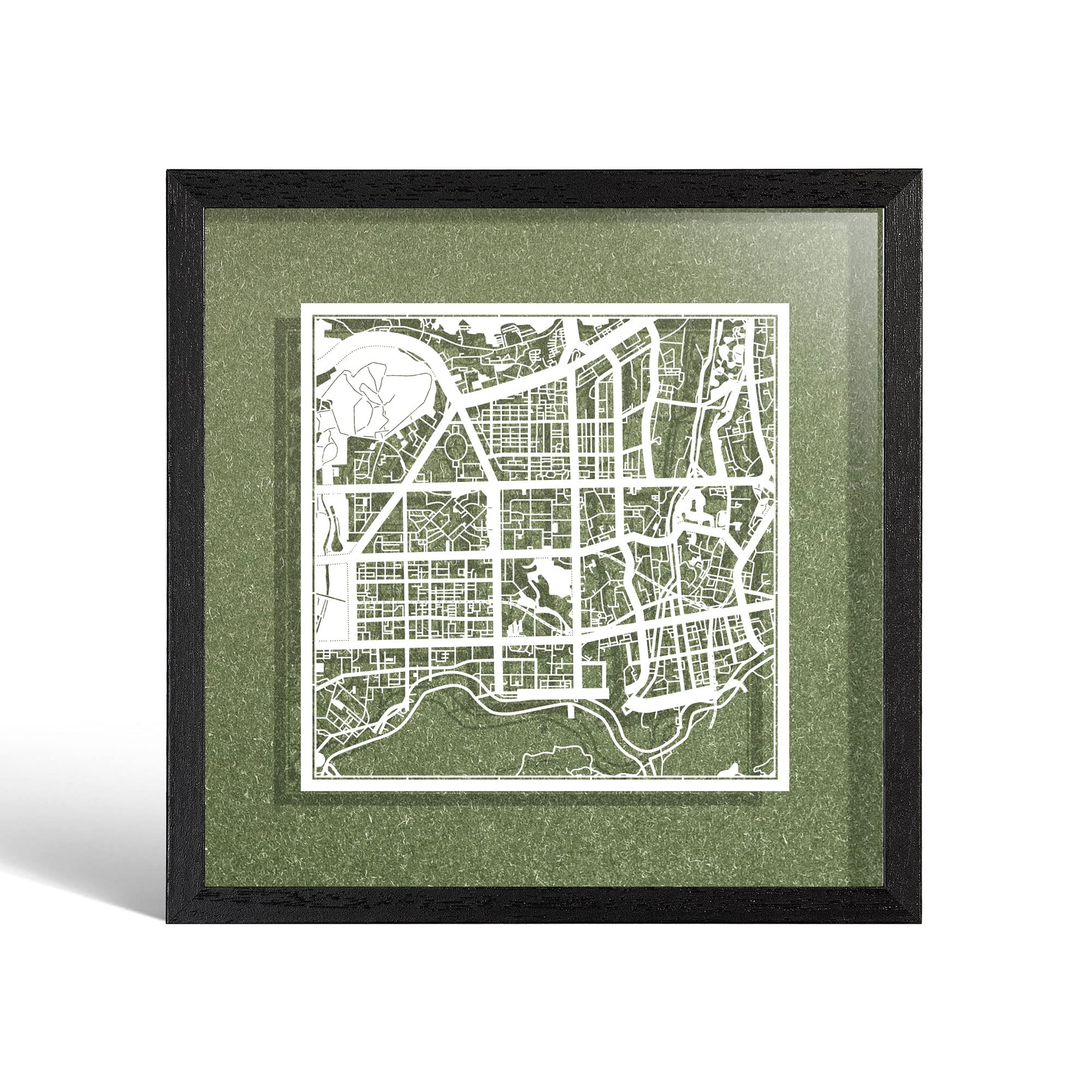 O3 DESIGN STUDIO Shenzhen Paper Cut Map framed, White map, Black frame, 9x9 inches, Gift Boxed, 4 background color, self-changing, Paper Art — image 1