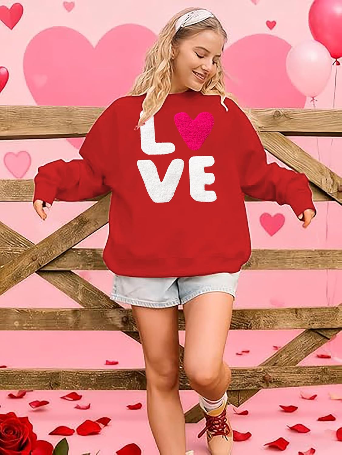 Women Valentine Sweatshirt Love Heart Graphic Long Sleeve Tee Shirt Funny Cute Valentine's Day Gift Tops - Image 4