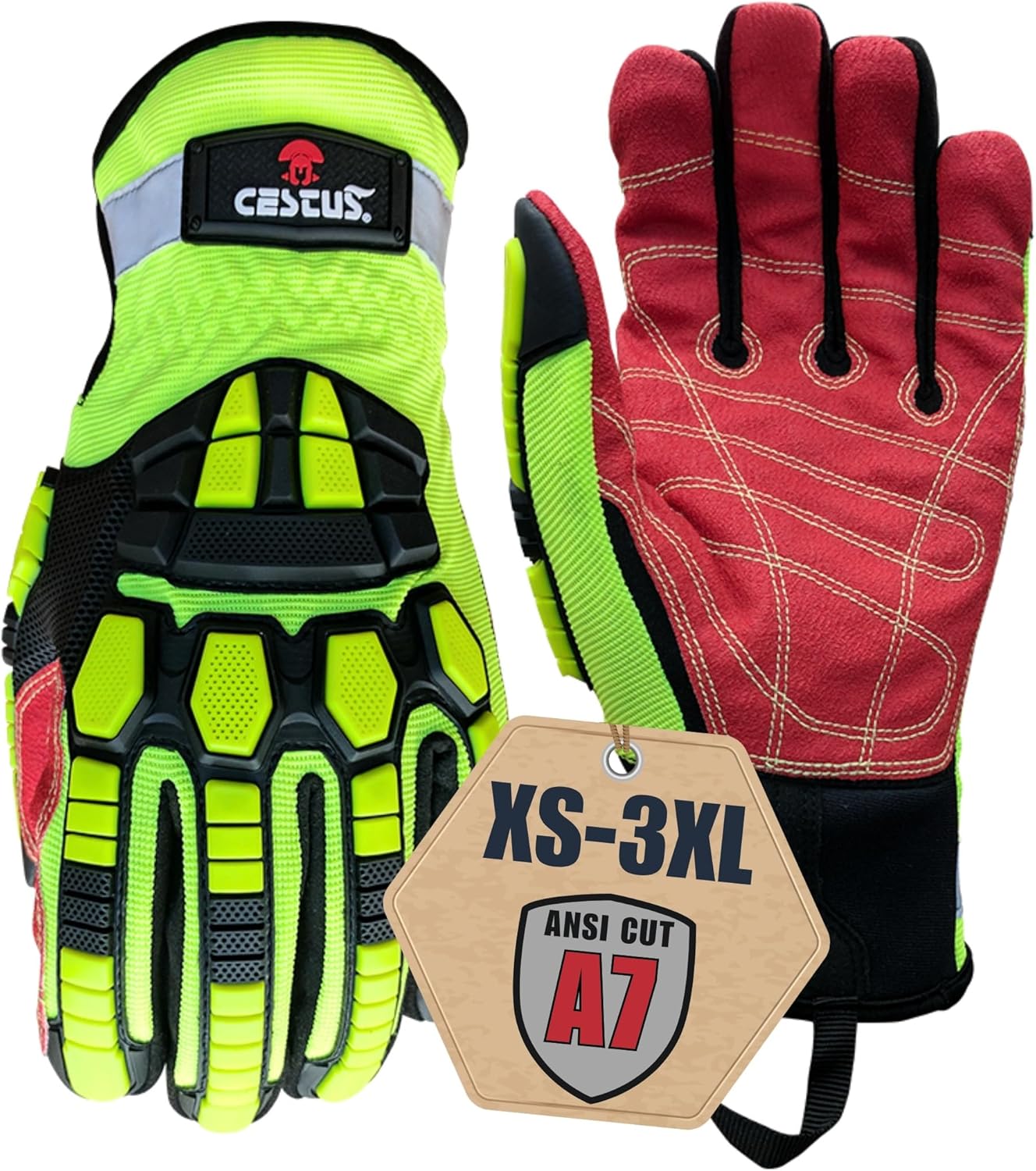 Cestus 3207, Impact Gloves, Coarse Grit Palm, ANSI Cut A7 (1,3,10,50 Pairs)