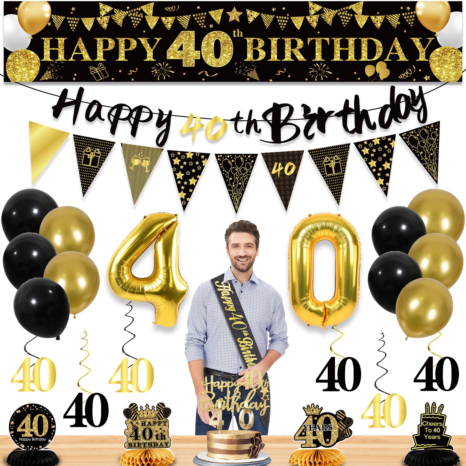 40th Birthday Decorations for Men, Black Gold 40th Party Decorations โ image 1