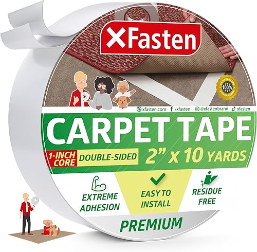 Miniatura 43 de XFasten - Cinta adhesiva de doble cara para alfombras, para suelos laminados y de duela, sin residuos, 2 pulgadas x 30 yardas