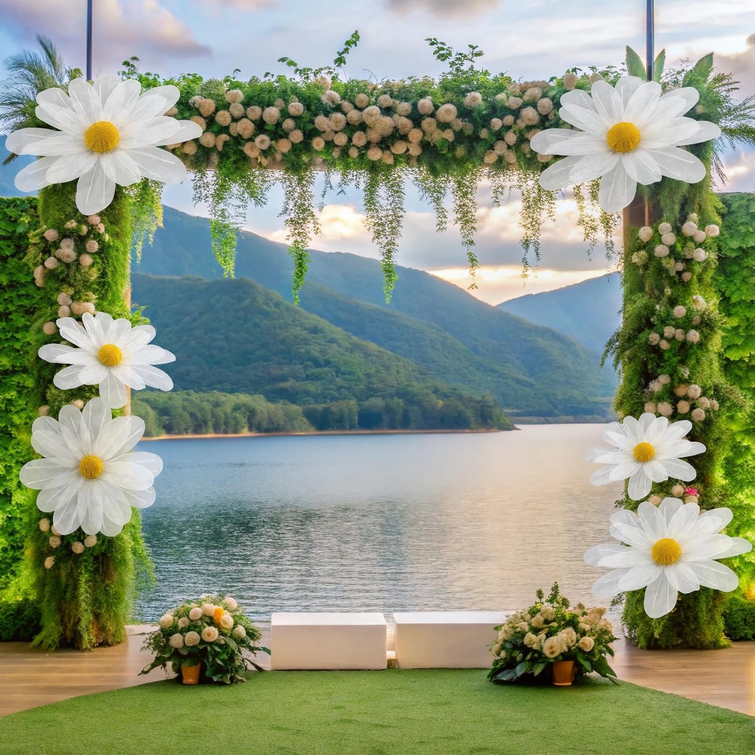 6 Pcs White Large Daisy Flowers for Decoration 12'' 15.8'' 20'' Giant Silk Artificial Flower Fake Daisy for Wedding Garden Birthday Party Bridal Baby Shower Decor, Rod is Not Included