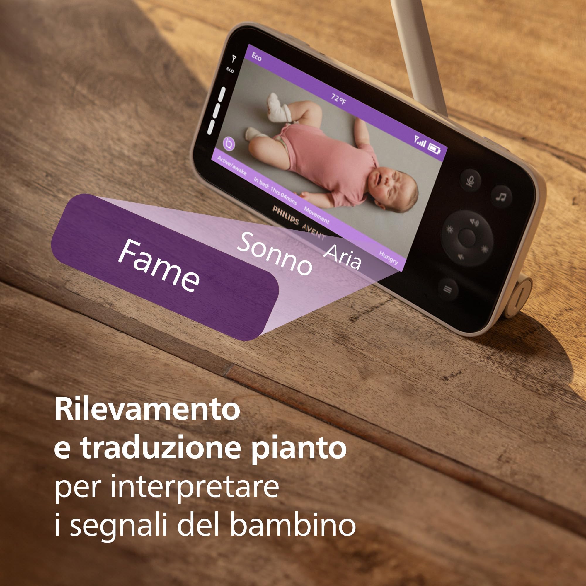 PHILIPS Avent Baby Monitor SCD974/26 HD 1080p videocamera con IA sonno respirazione pianto DEKRA sicurezza