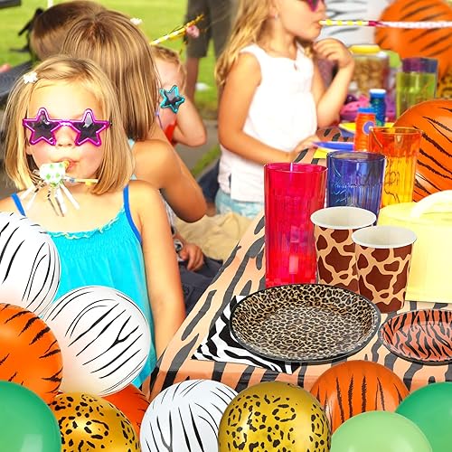 Miniatura 3 de Jerify 169 piezas de suministros de fiesta de cumpleaños con estampado de animales del zoológico de safari de la selva, incluyendo platos de papel,