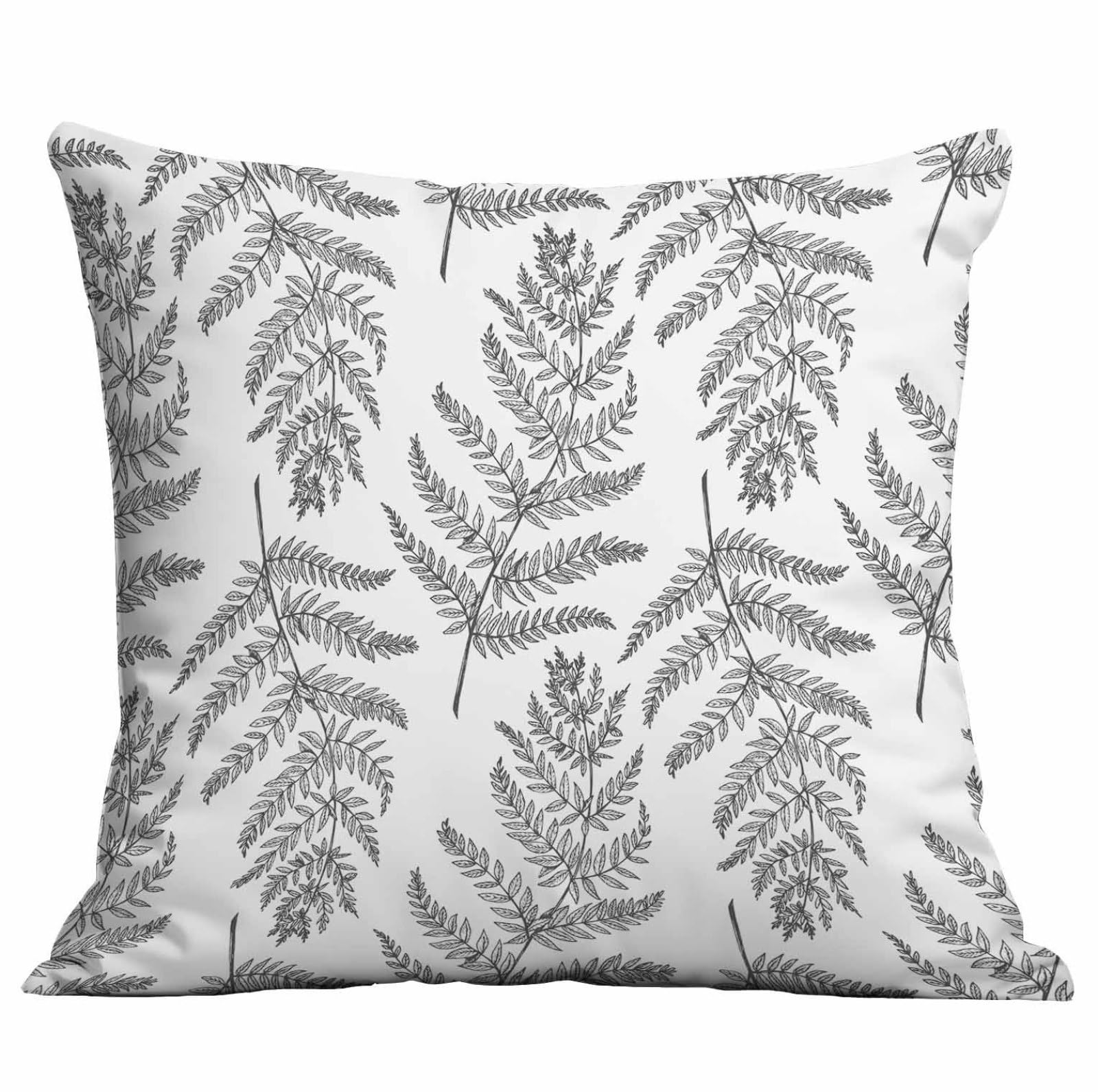 Cushion Covers 60cm x 60cm Grey Leaf Plant Garden Cushions Soft Fabric Pillow Case Short Plush Outdoor Cushion Covers for Car Office Throw Pillow with Invisible Zipper