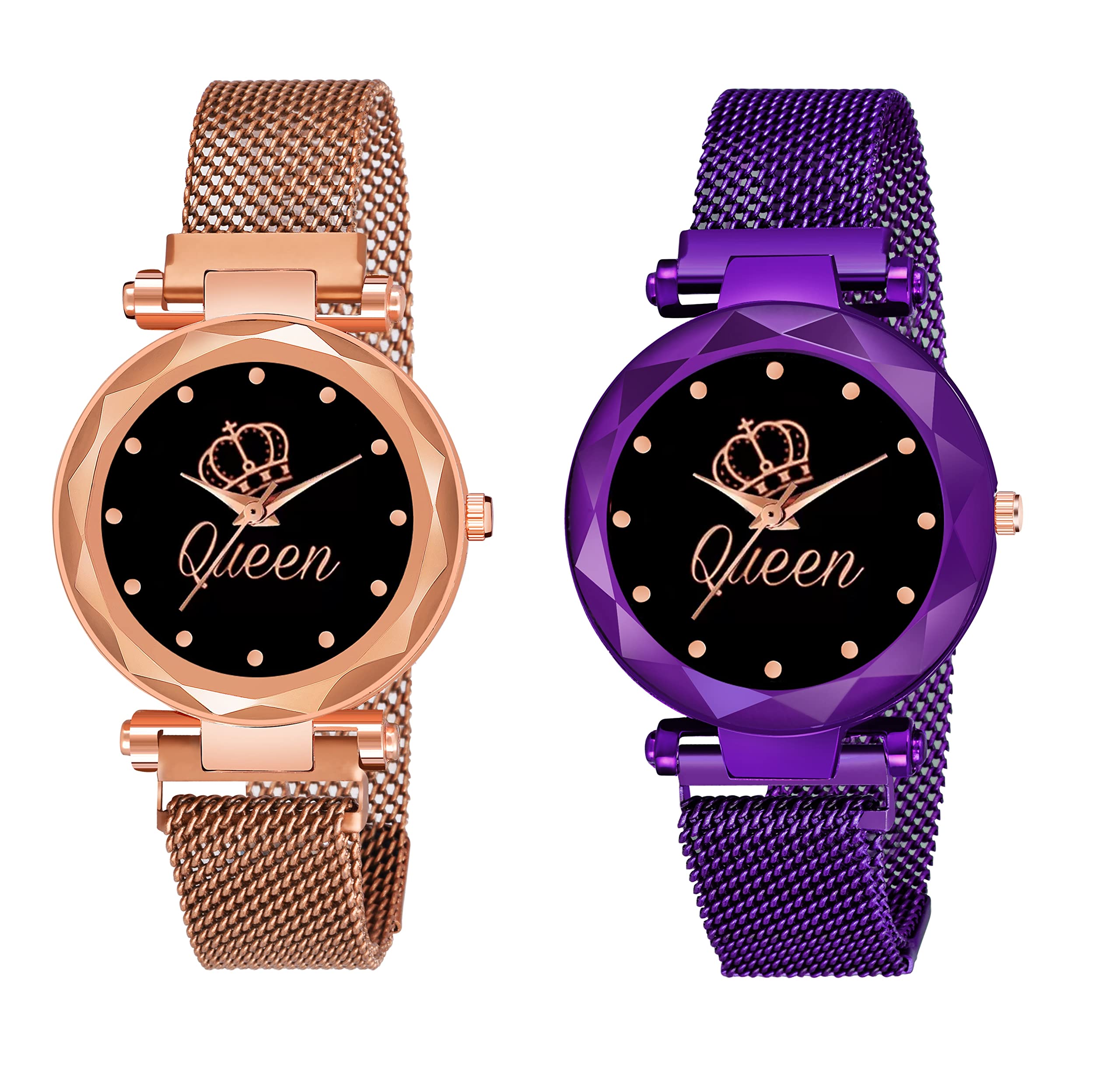 KIARVI GALLERY Casual Analogue Crown Dial Magnetic Strap Analog Watch for Girls and Women (Pack of 2) (Gold-Purple) (B0BBBJZHVZ) Amazon Price History, Amazon Price Tracker