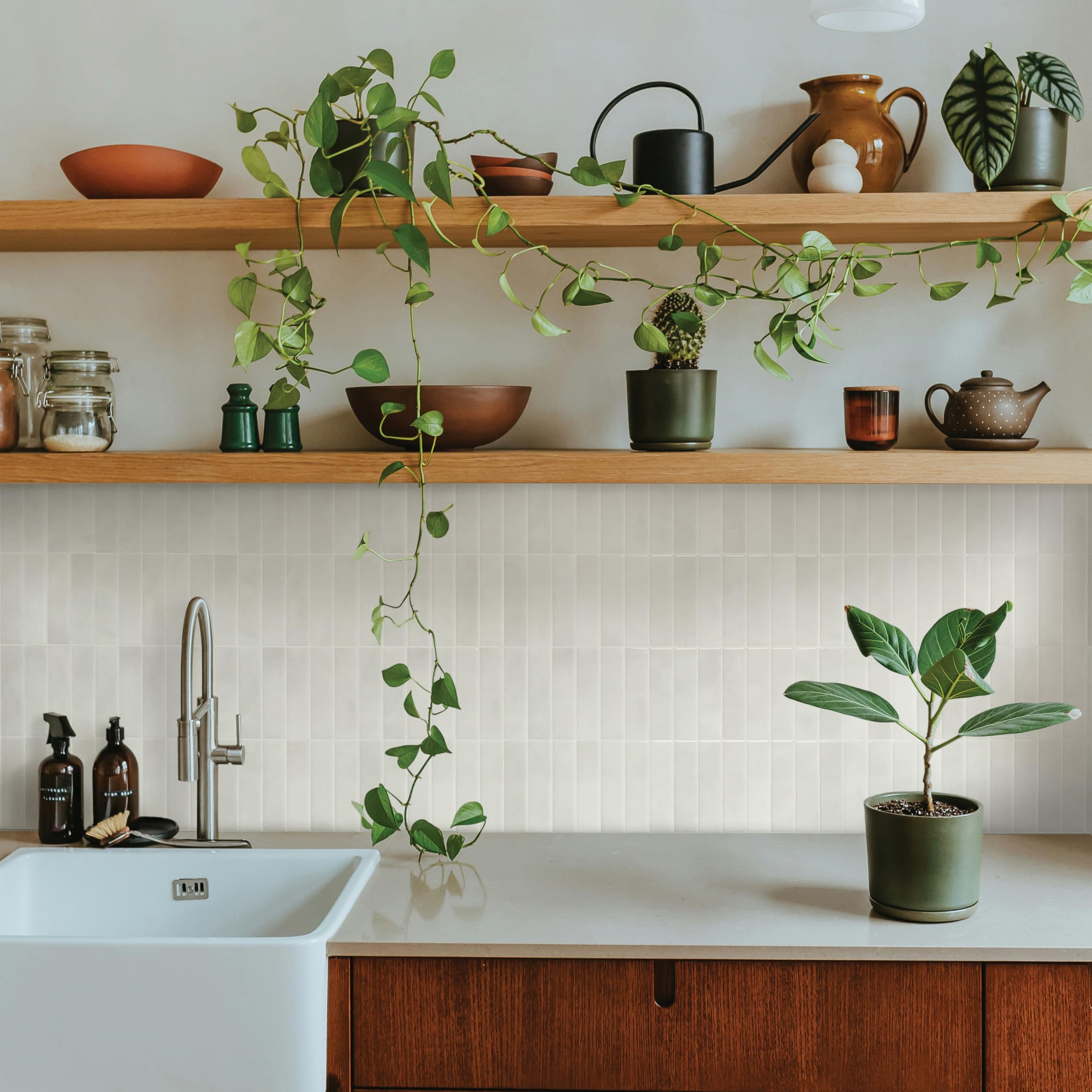 Smart Tiles Crédence adhésive pour cuisine et salle de bain, sticker carrelage mural, carreaux blanc-gris autocollants, lot de 5 feuilles, 29 x 22.86 cm