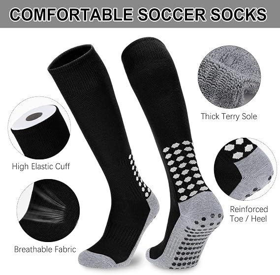 3 Pairs Kids Youth Grip Soccer Socks, Non Slip Knee High Soccer Football Sport Socks for Boys Girls Age 8-17