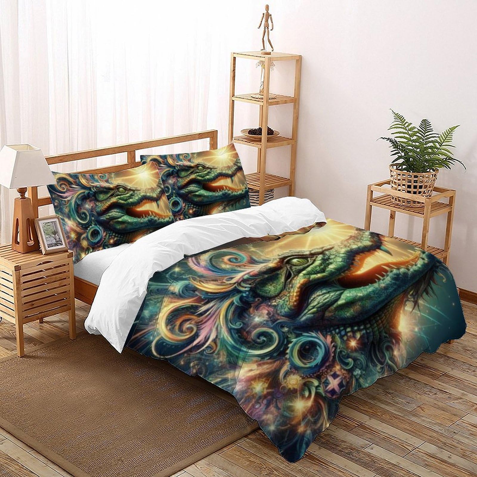 Housse de couette dinosaure 220x240cm en microfibre avec taies d'oreiller pour lit King
