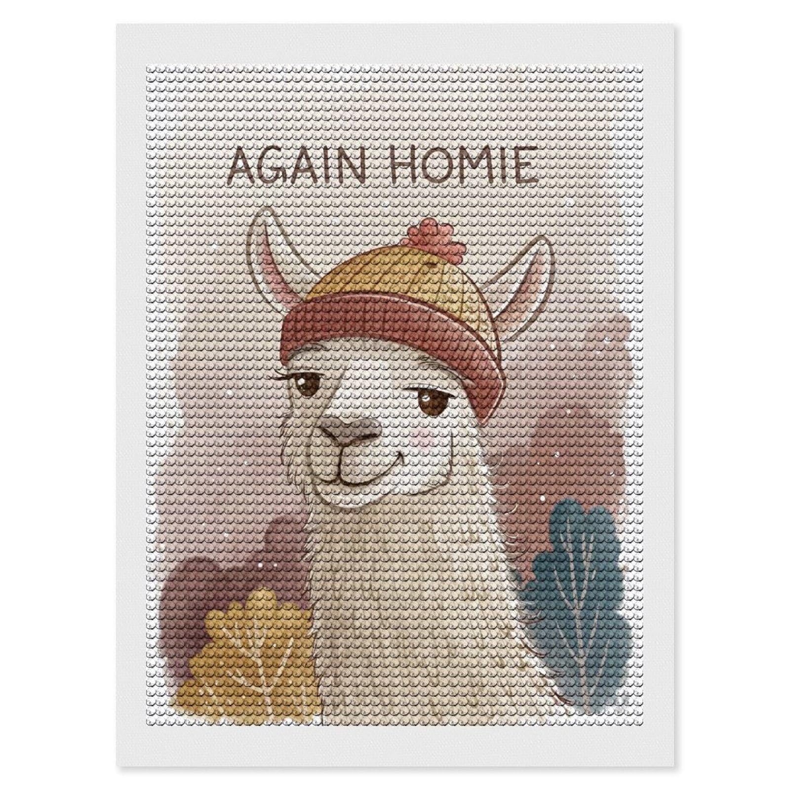 Junmoney Llama Wearing A Beanie DIY Diamond Art Canvas Kit 12"x16", Christmas Gift, for Family Craft Time, Leisure Activity, Home Wall Art