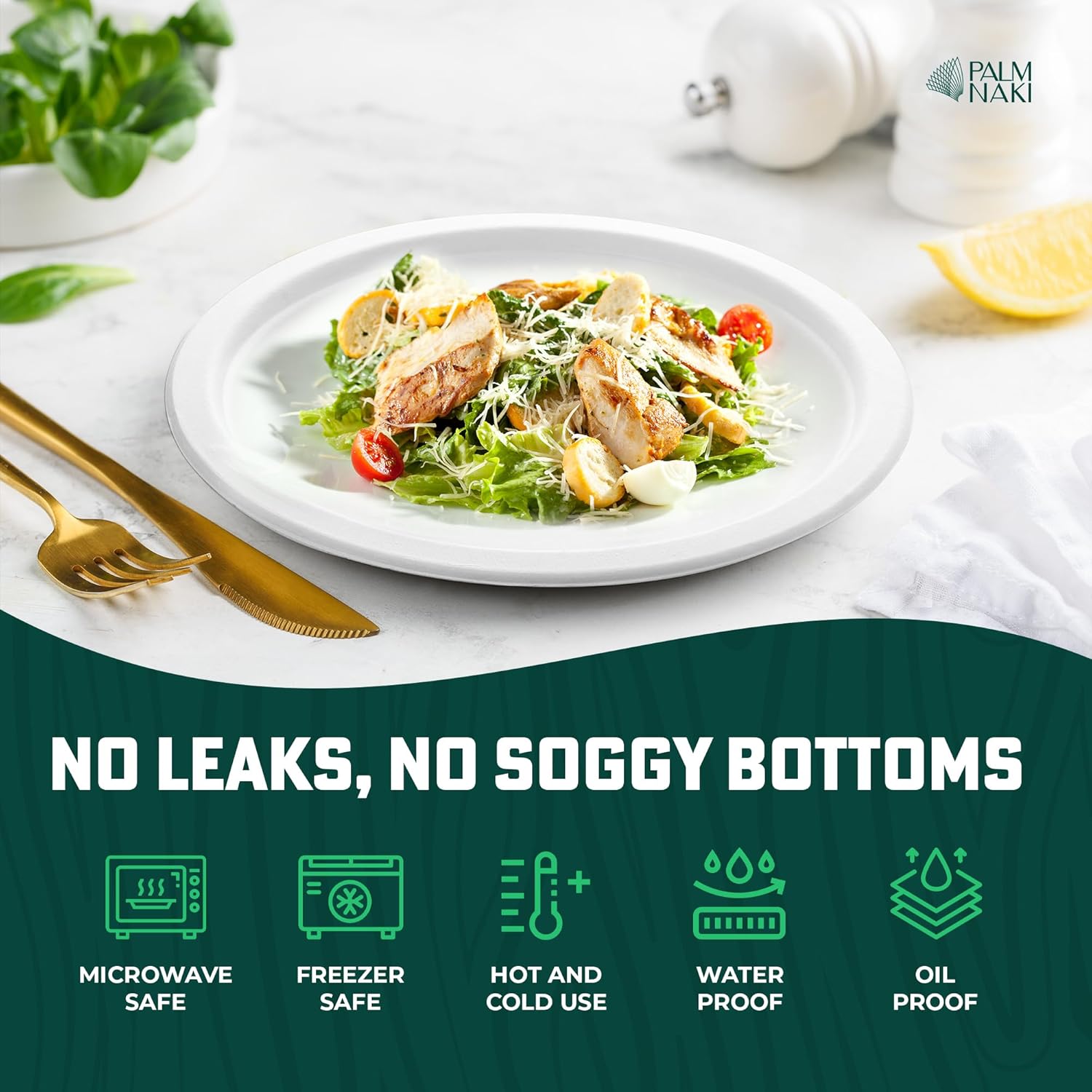 Bulk Case: 7" Heavy Duty Paper Plates | Compostable & Biodegradable | Made from Sugarcane Bagasse | Leak-Resistant & Sturdy | Microwave Safe | PFAS-Free | 7 Inch | 12 x 80-Pack (960 Pcs) | Palm Naki