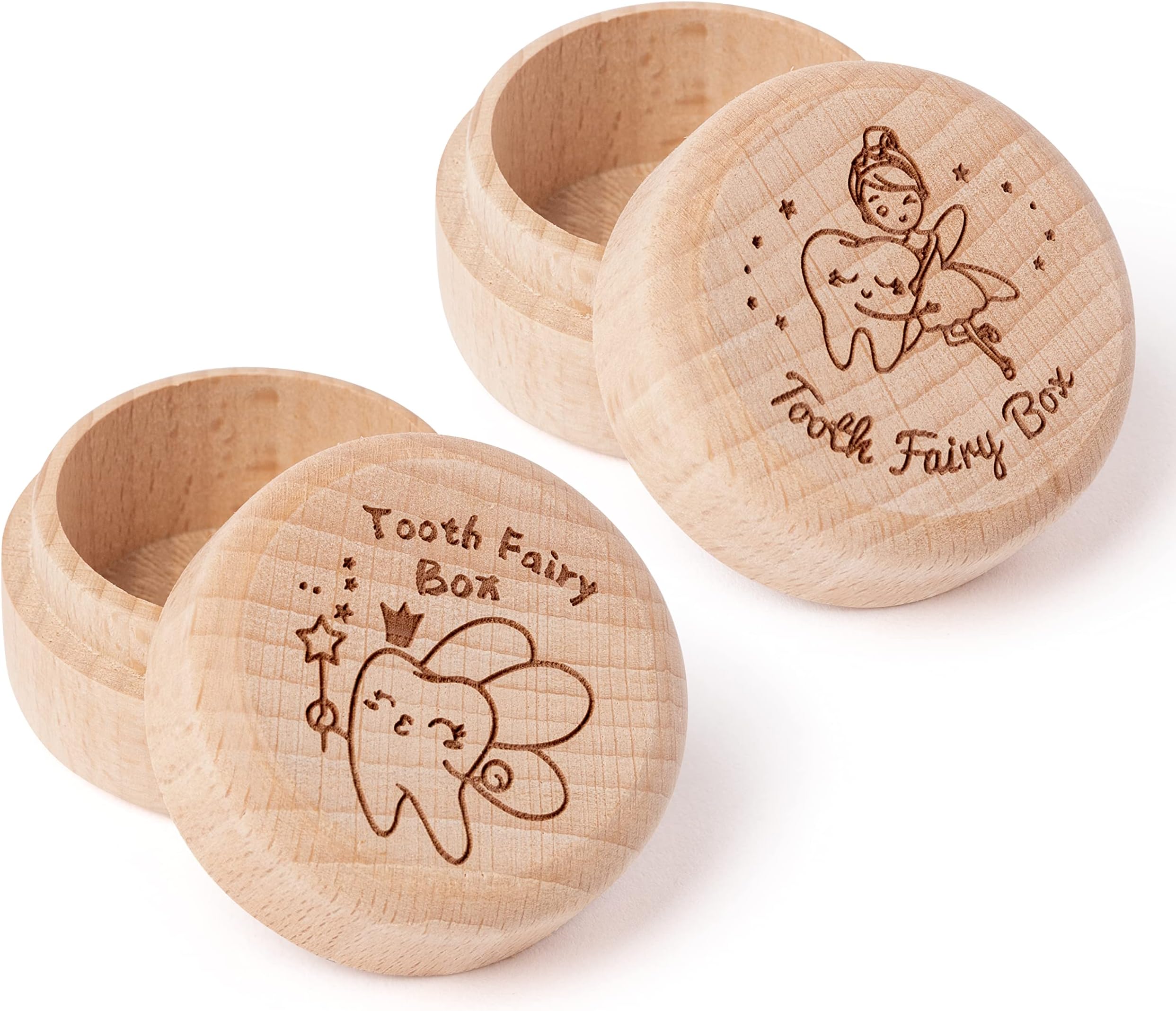2Pcs Tooth Fairy Box for Boy Girl Wooden Tooth Fairy Keepsake Box to Place Under Pillow Milk Teeth Container Box Cute Lost Tooth Holder Baby Toddler Teeth Case for Baby Shower Birthday Gift