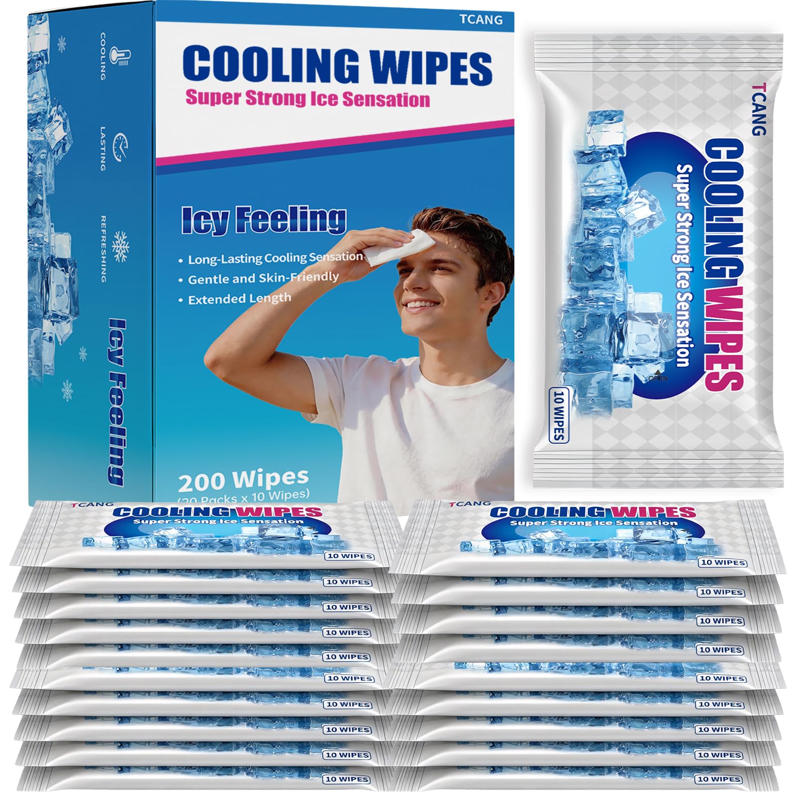 Mint Cooling Face & Body Wipes, Individually Wrapped No-Rinse Towels