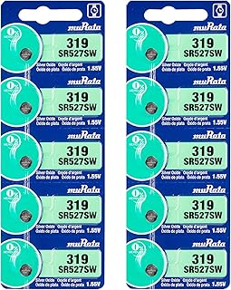 Murata 319 Battery SR527SW 1.55V Silver Oxide Watch Button Cell (10 Batteries)