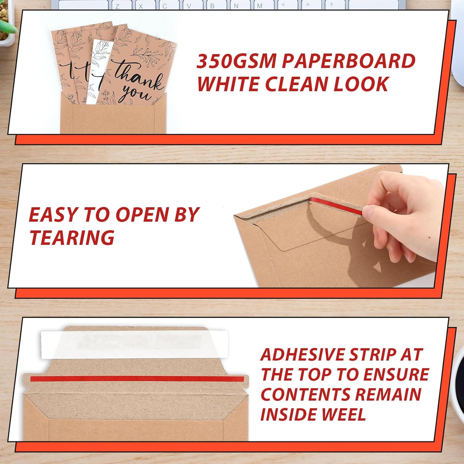 party greeting 200 Pcs 6.5 x 4.5 Rigid Mailers with Self Seal Envelopes Stay Flat Photo Mailers Sports Cards Rigid Envelopes for Postcard CD Comic Book Card Shipping Protector(Kraft) - Image 3