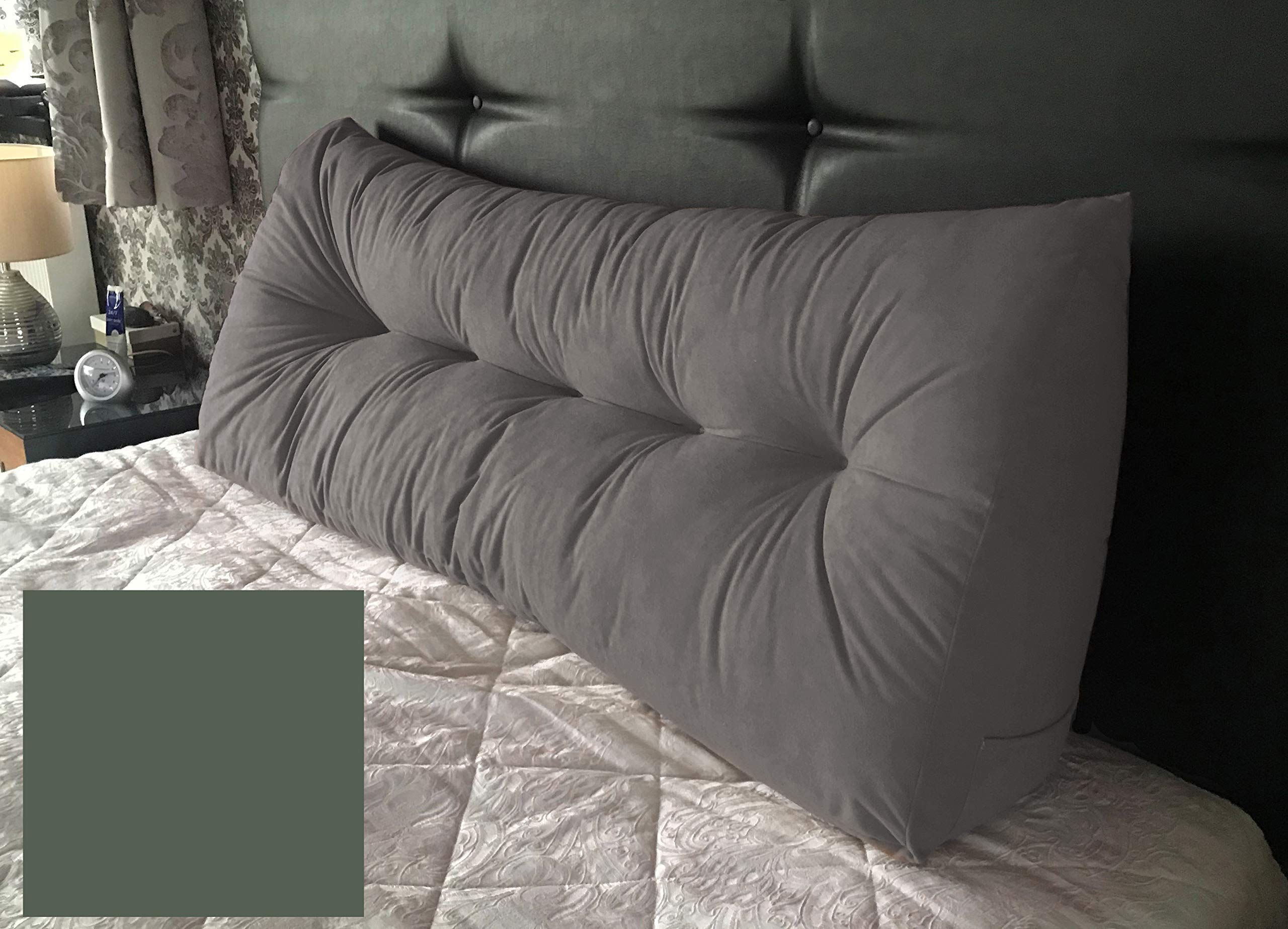 Lancashire Textiles 20 x 50 x 135cm (Double Bed) Luxury Faux Suede Triangular Wedge Bedroom Headboard Cushion - Headboard Bolster Support Pillow for Bed, Sofa, Chair – Grey