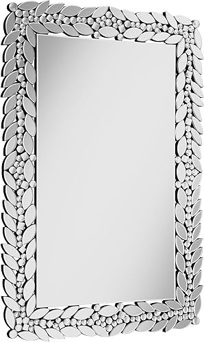 Posavasos de 465 x 315 pulgadas marco de hojas espejo de pared de cristal moderno en plata