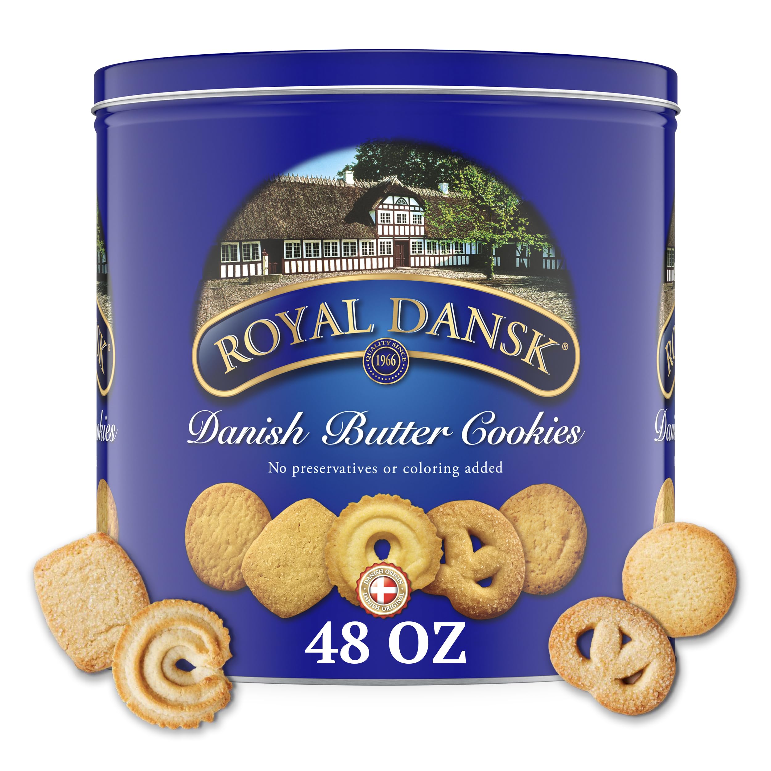 ROYAL DANSK Danish Butter Cookies, 48oz Exclusive Tin, Traditional Assortment, Holiday Gifts, Made with Real Butter, Perfect for Sharing with Recyclable Tin