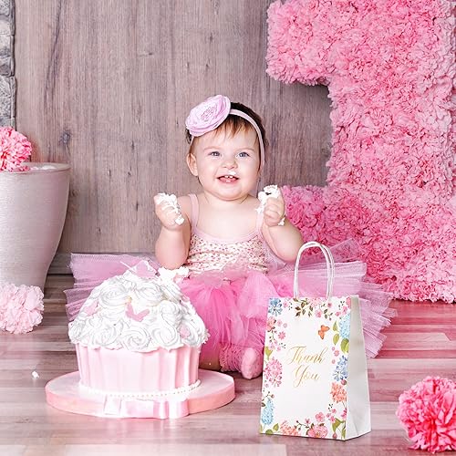 Miniatura 2 de 48 bolsas de regalo de agradecimiento, diseño floral, bolsas de agradecimiento pequeñas de papel kraft de agradecimiento para negocios, compras,