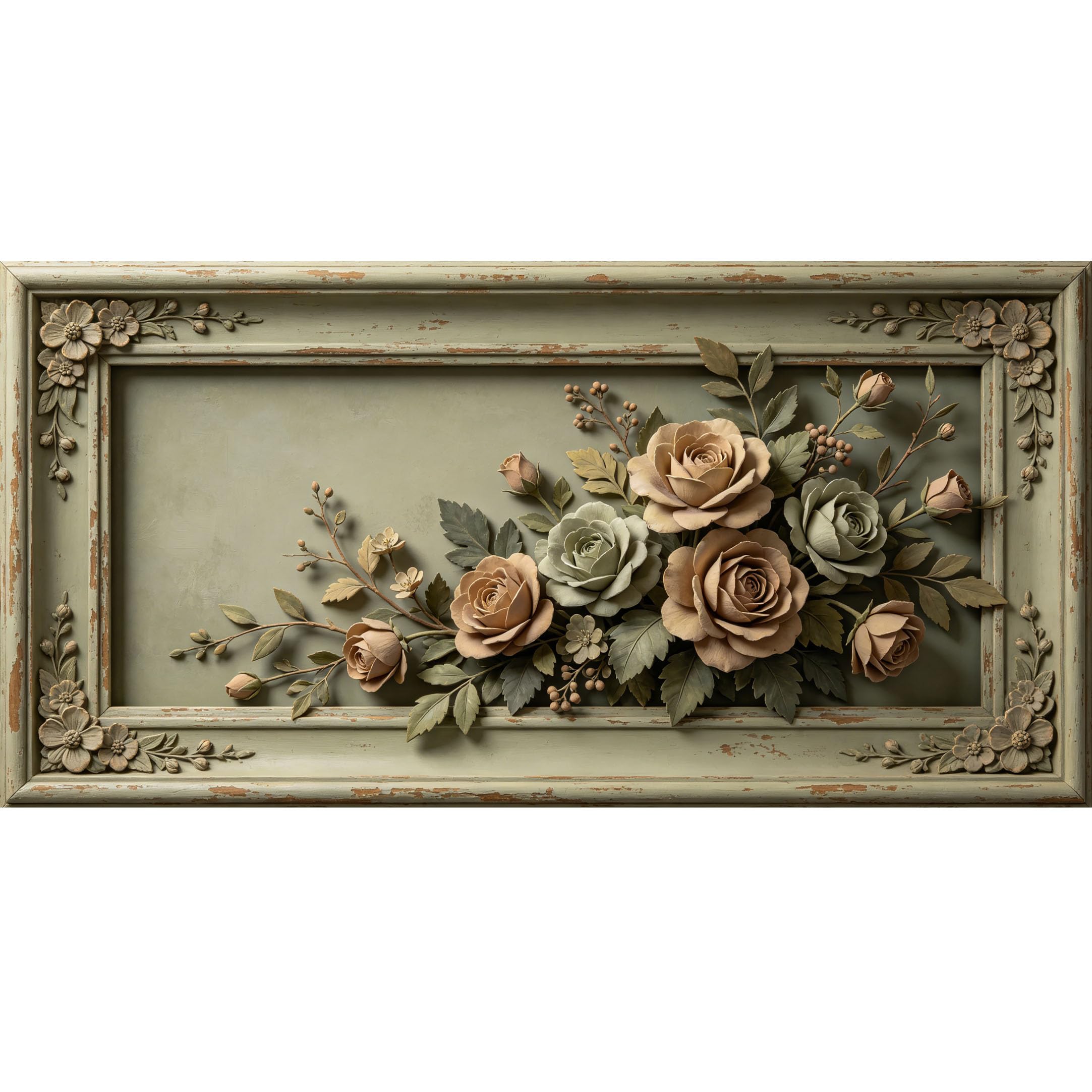 Agglomerix 3D Framed Wall Art Rose Flower Botanical Farmhouse Relief Effect Large Size SelfAdhesive Removable Wall Decor Prints Artwork for Living Room Bedroom Office
