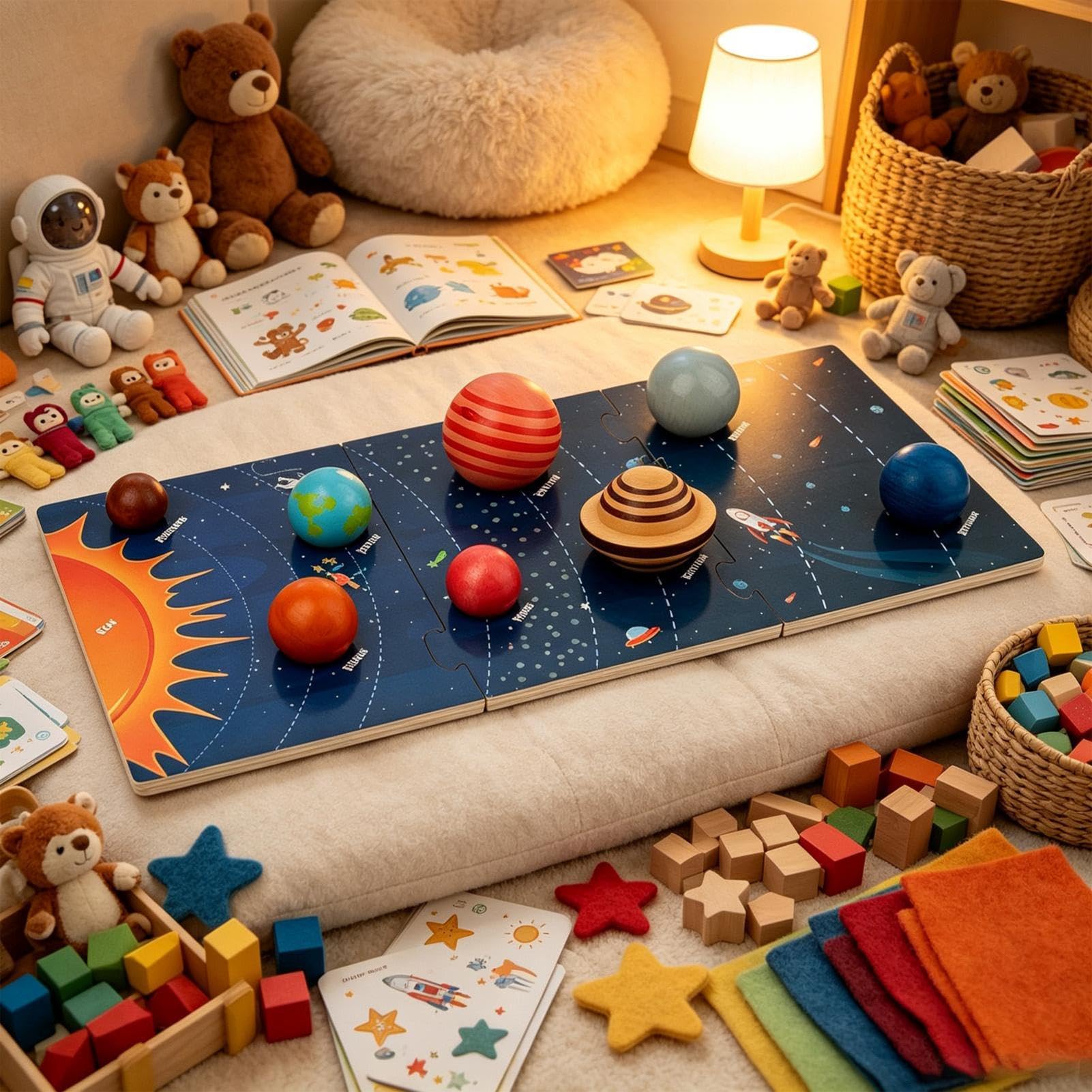 Puzzle Solare in Legno Giocattolo Educativo Pianeti Spazio | Tavola Puzzle Pianeti in Legno per bambini e bambine, casa, scrivania, pavimento, , asilo, viaggio