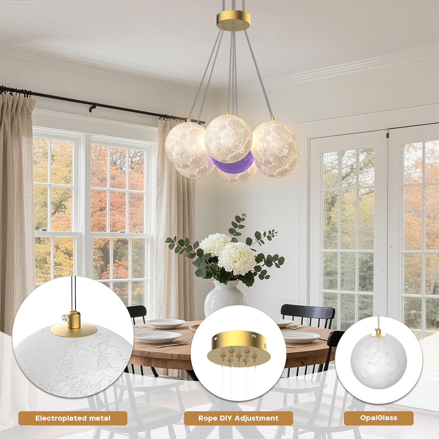 Galaxy-Inspired Bubble Chandelier, 7-Lights Milk Glass Globe Pendant Light - Modern Mid-Century Celestial Ceiling Fixture for Living Room, Dining Room & Bedroom