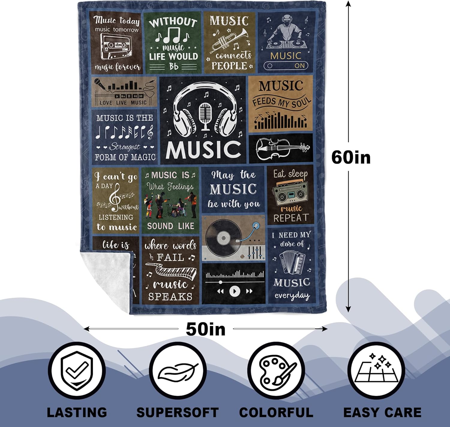Zolumy Unique Music Gifts for Men/Women, Music Lovers Gifts for Musician/Music Teacher, Funny Music Themed Decor/Stuff/Accessories, Sound of Music Blanket 60x50in - Image 4