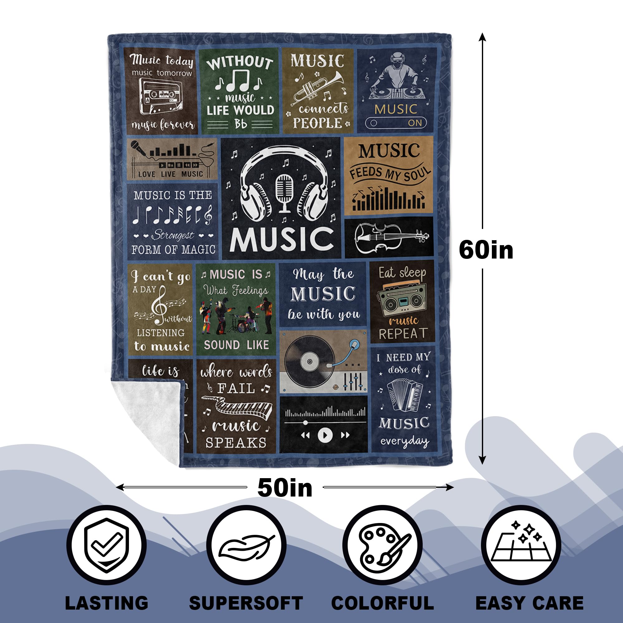 Unique Music Gifts for Men/Women, Music Lovers Gifts for Musician/Music Teacher, Funny Music Themed Decor/Stuff/Accessories, Sound of Music Blanket 60x50in