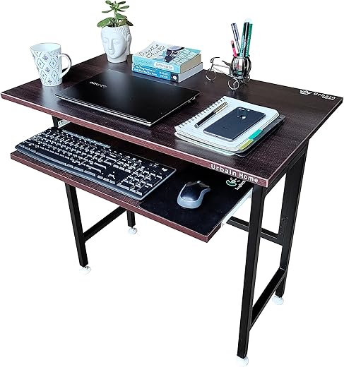 Urbain Home Seoul Folding Study Table, Foldable Computer Table for Home & Office, Big Size Strong Work from Home Desk with Keyboard Tray (Dark…