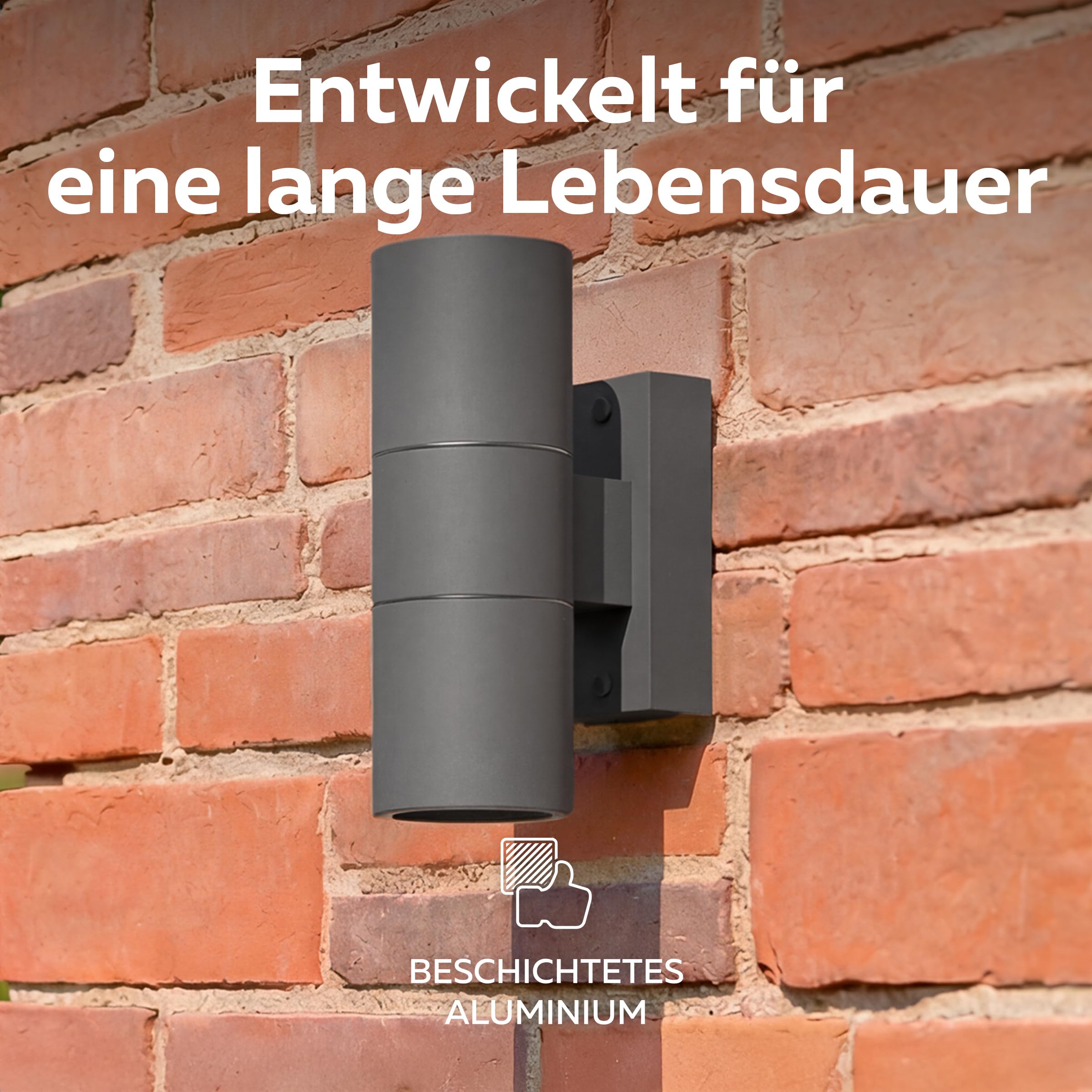 CALEX Turin Wandleuchte, für Außen & Innen, 2x GU10 Fassung, Zylinderform, Up & Downlight, wasserdicht, ohne Leuchtmittel, Anthrazit, 4er Pack