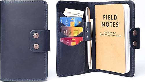 Personalized Authentic Refillable Leather Cover Compatible with Moleskine Cahier, Field Notes, 3.5" x 5.5" Notepad, Deep Water