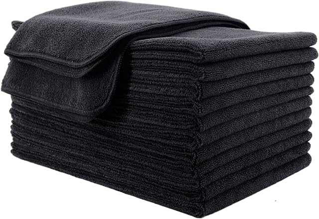 Polyte Professional Quick Dry Lint Free Microfibre Hair Drying Salon Towel, 12 Pack (40x73 cm, Black)
