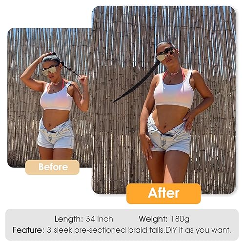 Miniatura 3 de WIGNEE Extensión de cola de caballo larga trenzada para mujeres negras, extensiones de cabello lacio envolvente, extensiones de cabello sintético