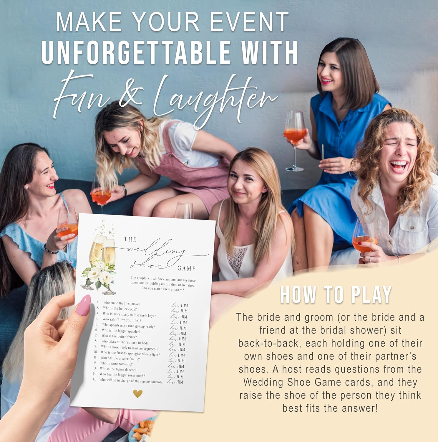 Your Main Event Prints Bridal Shower Wedding Shoe Game – 50 Cards | Fun & Unique Ice Breaker for Bridal Showers, Bachelorette Parties, & Engagement Celebrations