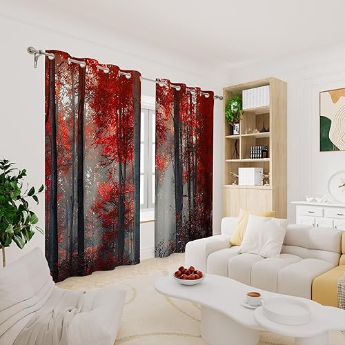 Miniatura 10 de Renaiss Cortinas opacas de bosque brumoso, cortinas de cocina con paisaje de bosque brumoso, cortinas para dormitorio, arbustos de selva y bosque,