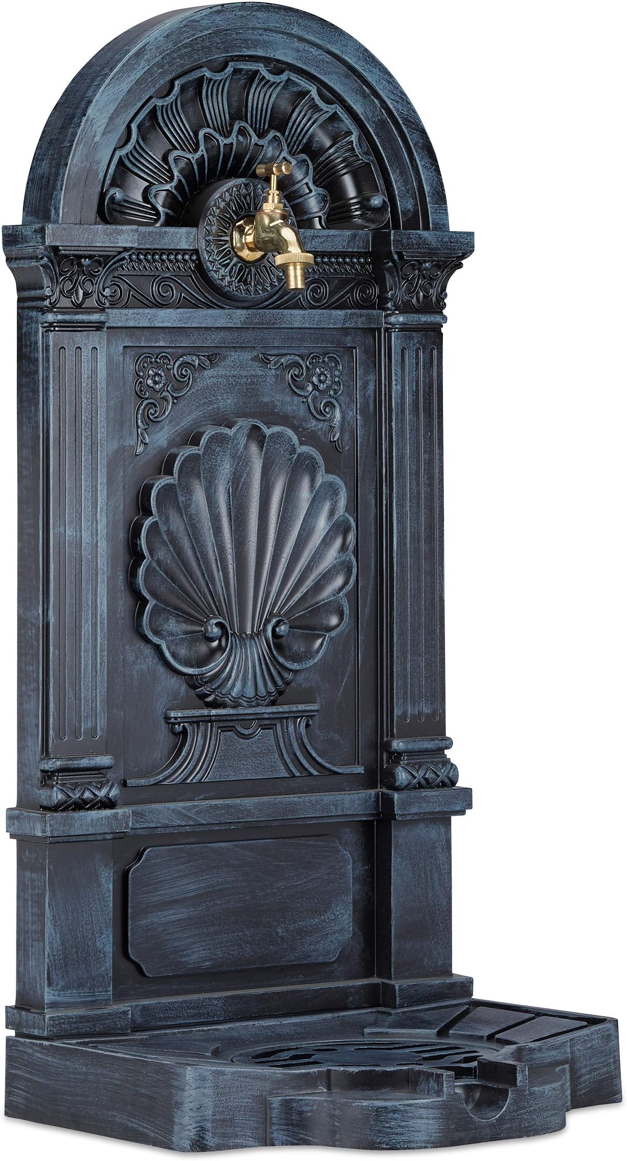 Relaxdays Free Standing Water Fountain, Antique-Style, Nostalgia, Garden, Patio, Faucet, Basin, HxWxD: 83 x 39 x 33 cm, Grey