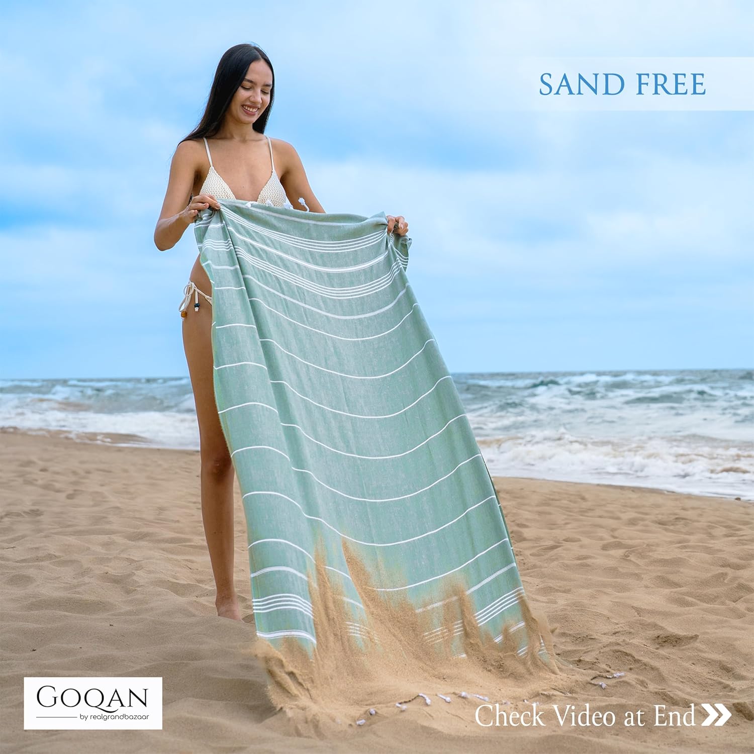 GOQAN Turkish Beach Towel Oversized 39x71 | Thin, Lightweight, 100% Cotton and Sand Free Towel is Suitable for Beach, Bathroom, Pool, Travel & Swim - Tropical G