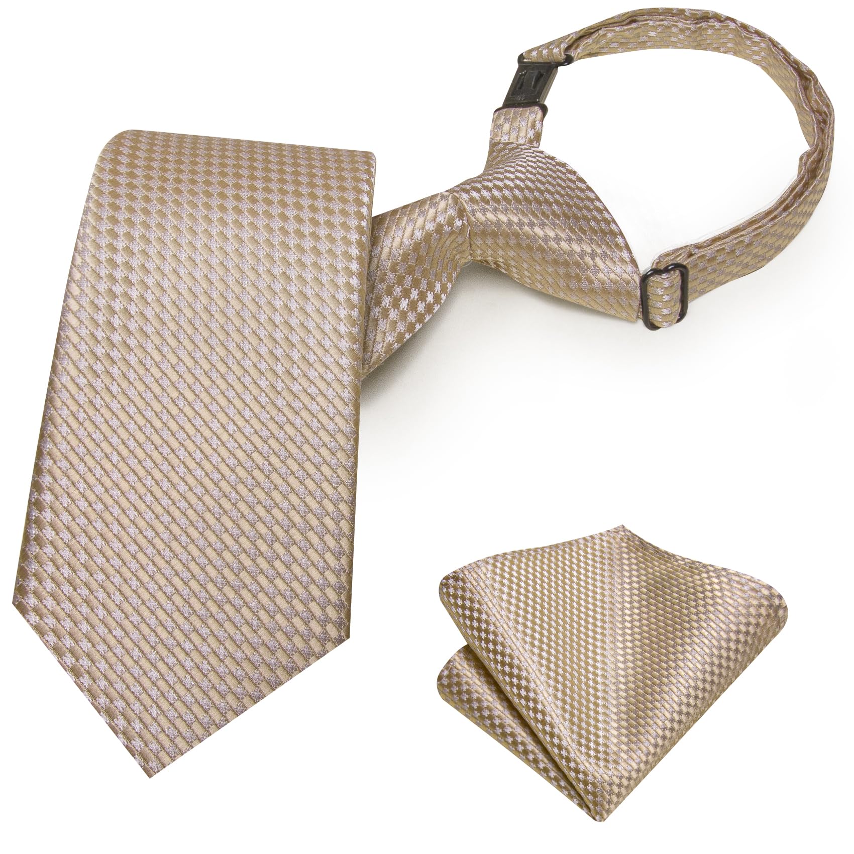 Hi-Tie Boys Tie Pre-Tied Pocket Square Set Adjustable Kids Neckties Age 7-11 Years School UniForm Graduation