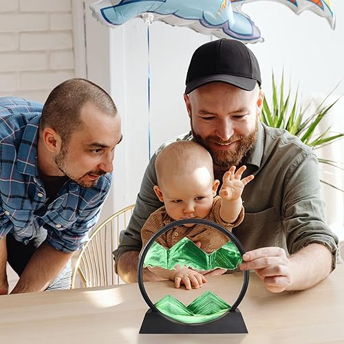 Miniatura 76 de Winthfure Arte de arena en movimiento, regalo de Navidad – Paisaje de arena de mar profundo 3D en marco de arena redonda de vidrio, juguetes de arte