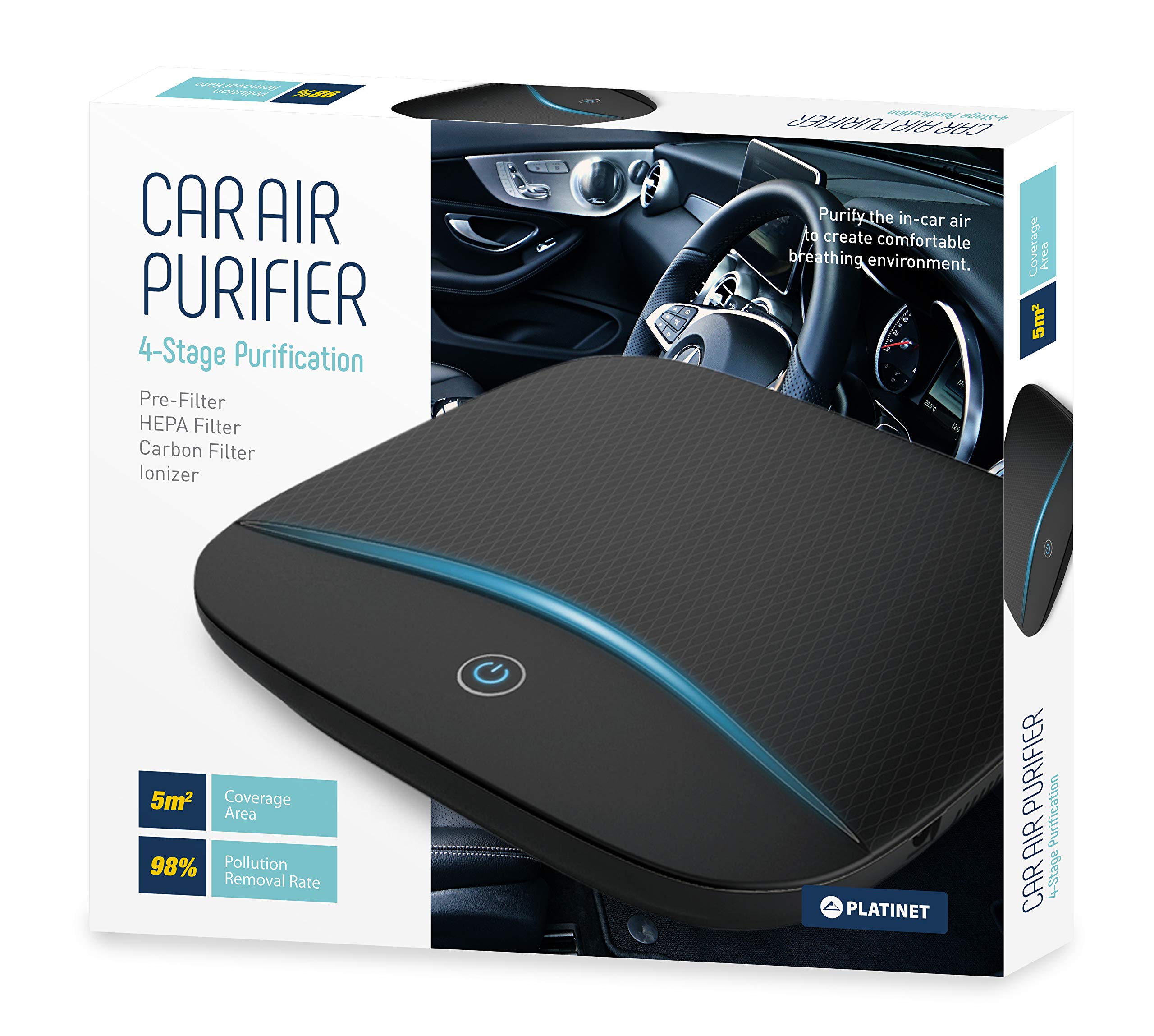 PCAPCHC Tragbarer Luftreiniger für Auto, Schwarz, 18 x 3 x 18 cm
