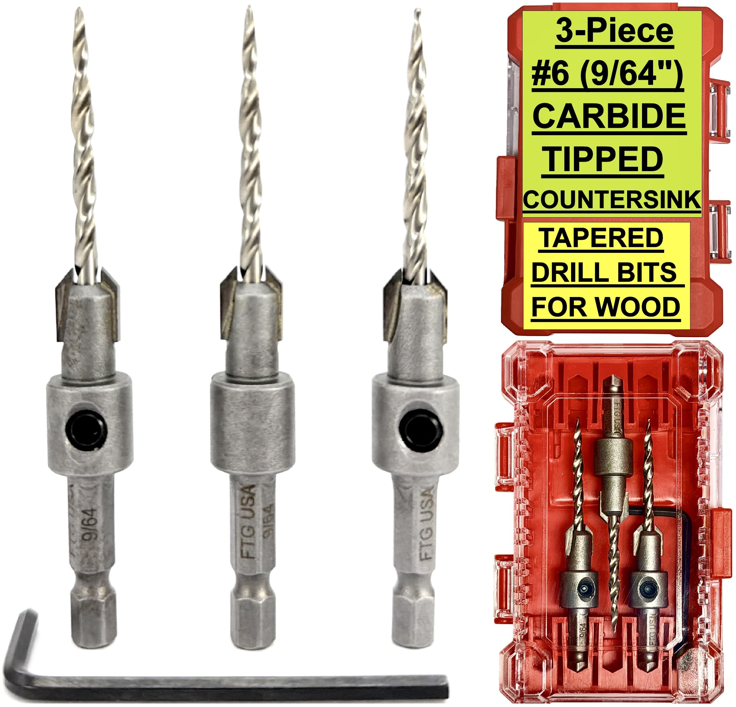 FTG USA Tapered Countersink Set - 3 Piece Wood Drill Bits -12