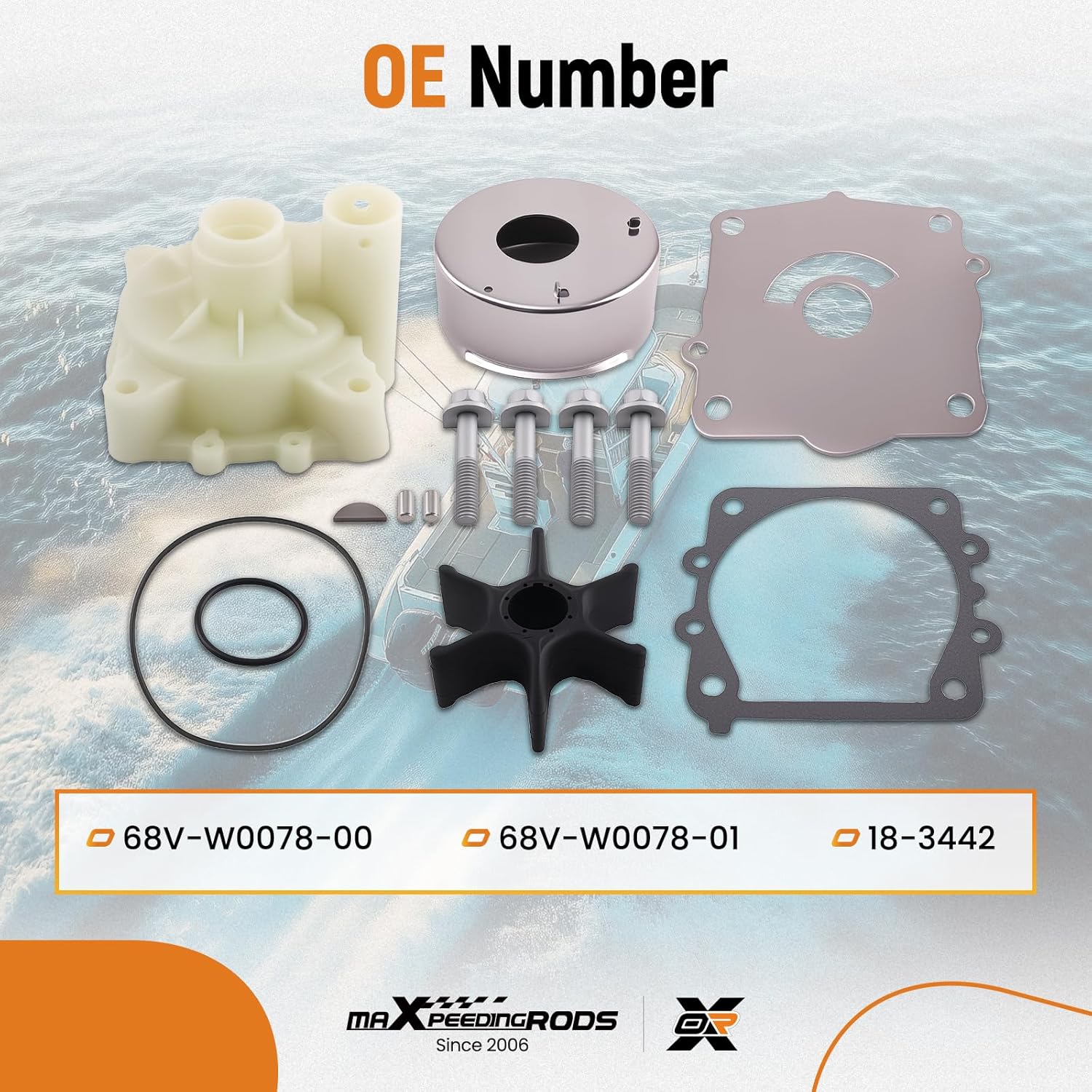 maXpeedingrods Water Pump Impeller Kit for Yamaha Engine Models 4 Stroke 75 90 115 Hp Outboard Boat Motors Replacement 68V-W0078-01 18-3442