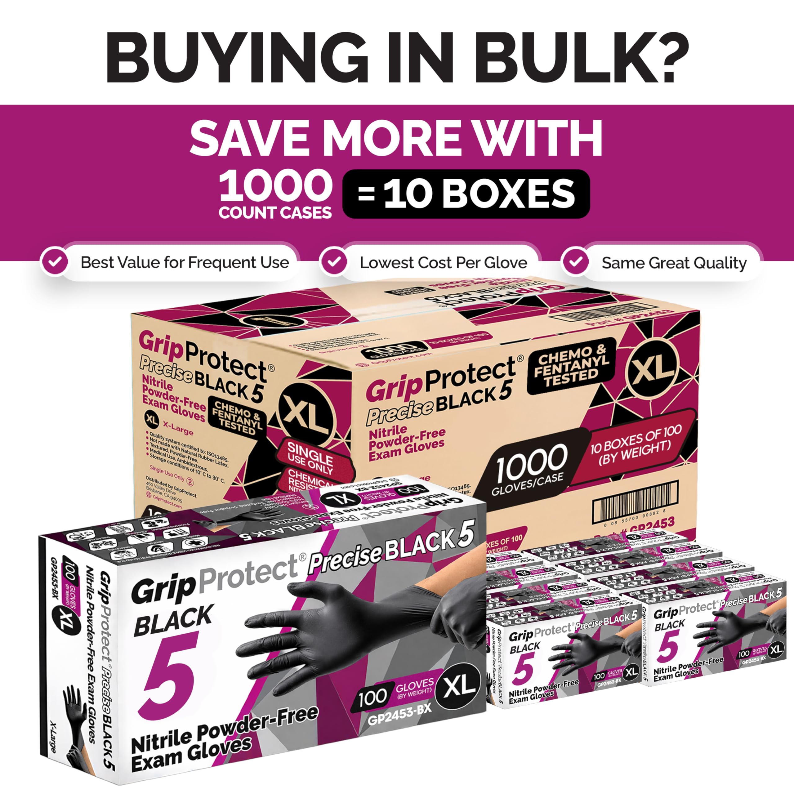 GripProtect Guantes de investigación de nitrilo negro de precisión 5 | guantes desechables sin polvo | médico, aplicación de la ley, tatuaje, agricultura, hidro, quimioterapia clasificada, resistente