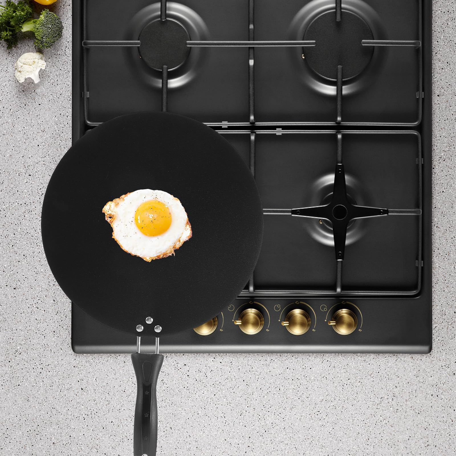 SUPVOX Padella Antiaderente per Crepes con Manico, Ferro Nero | Facile da Pulire, Uso Domestico e Ristorante, Formato Piano per Omelette e Tortilla