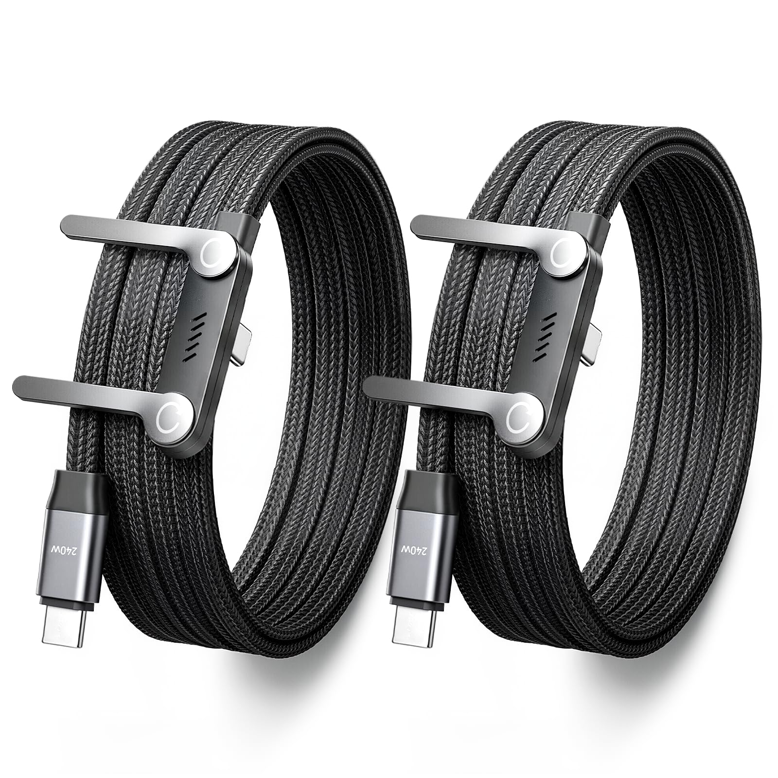LOOHOI Cable USB C a USB C, cable de carga rápida de 240 W con soporte para teléfono integrado (5 pies, negro), cable trenzado tipo C duradero con soporte en forma de T en ángulo de 90° (2)