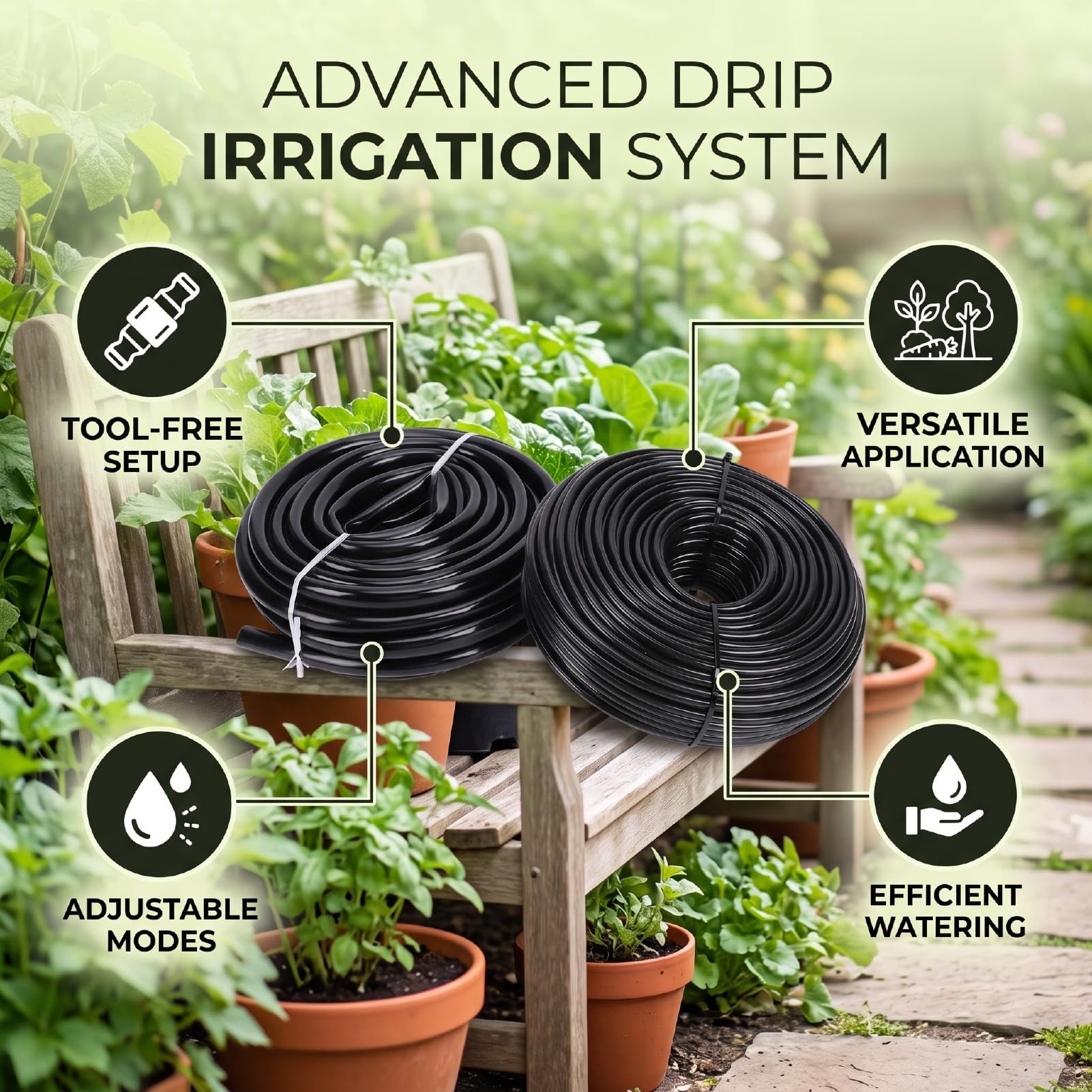 Luocute di Irrigazione a Goccia, Tubo da 1/4 Pollice con Raccordo Rapido per Giardino, Kit per Innaffiare