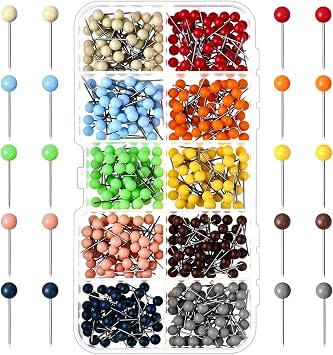 Outus 500 Pieces Map Push Pins Map Tacks Plastic Round Head Tacks with Steel PointsMatte Color,1/8 Inch
