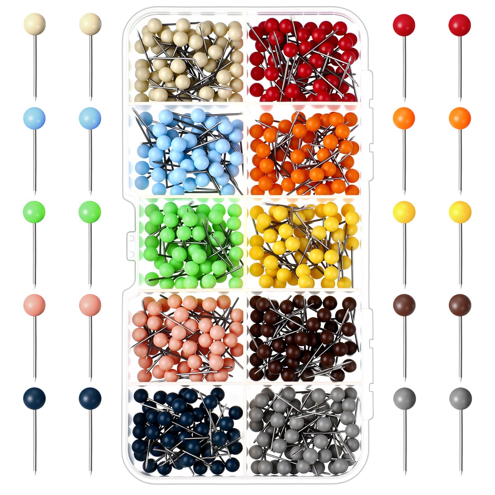 Outus 500 Pieces Map Push Pins Map Tacks Plastic Round Head Tacks with Steel Points(Matte Color,1/8 Inch)