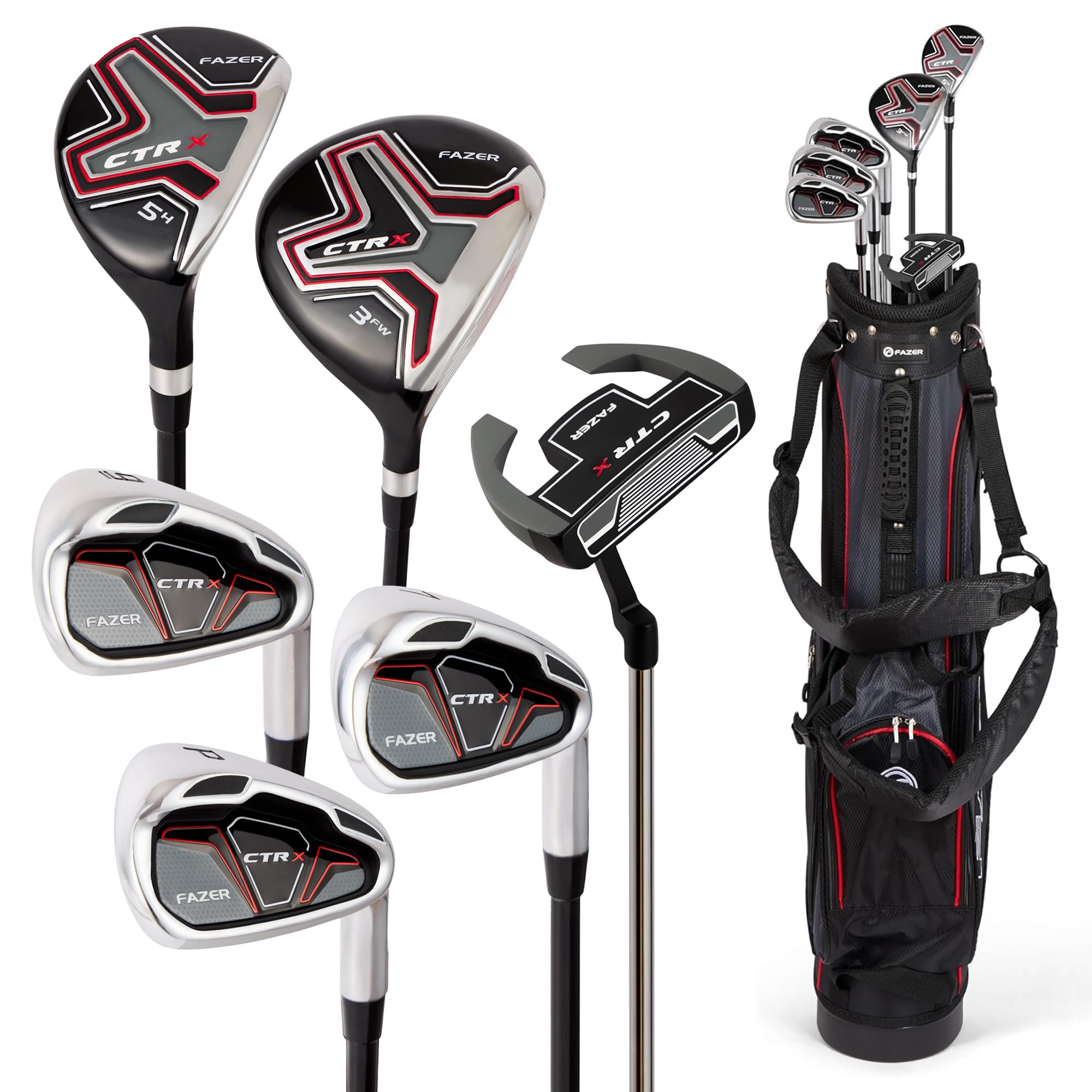 Fazer CTRX Steel Golf Half Set - 6-Piece Club Set with Woods & Irons - Complete Starter Package with Stand Bag & Headcovers - Ideal Golf Club Set for Beginners